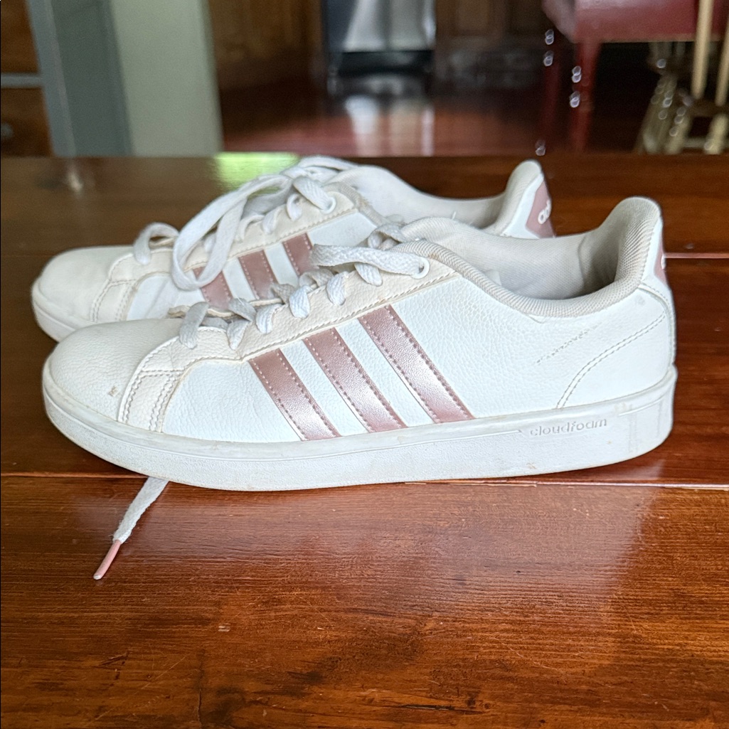 Adidas White And Pink Striped Women’s Sneakers